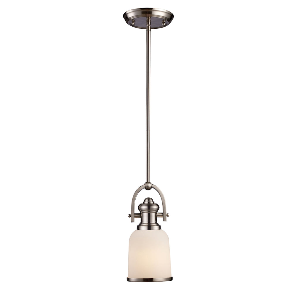 Brooksdale 1-Light Pendant in Satin Nickel with White Glass