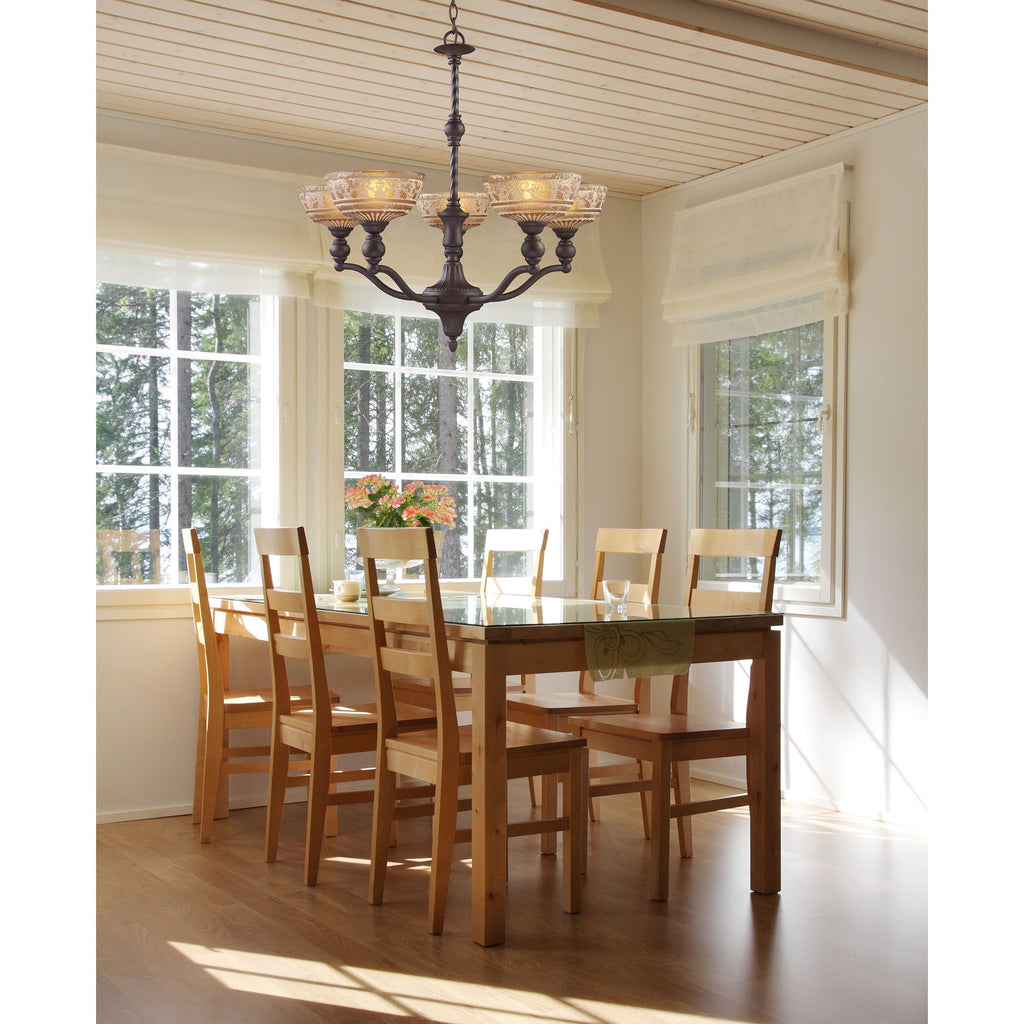Norwich 5-Light Chandelier in Oiled Bronze with Amber Glass