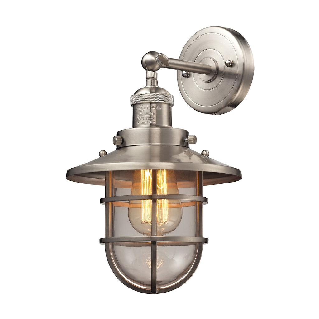 Seaport 1-Light Wall Lantern in Satin Nickel