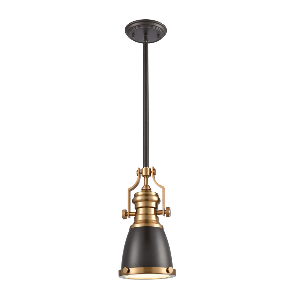 Chadwick 1-Light Mini Pendant in Oil Rubbed Bronze with Metal and Frosted Glass