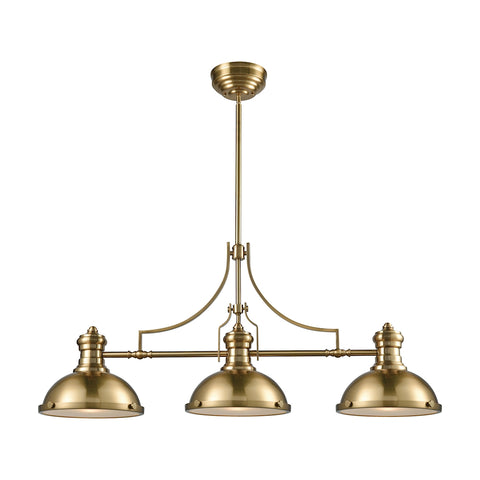 Chadwick 3 Light Island in Satin Brass with Frosted Glass Diffusers