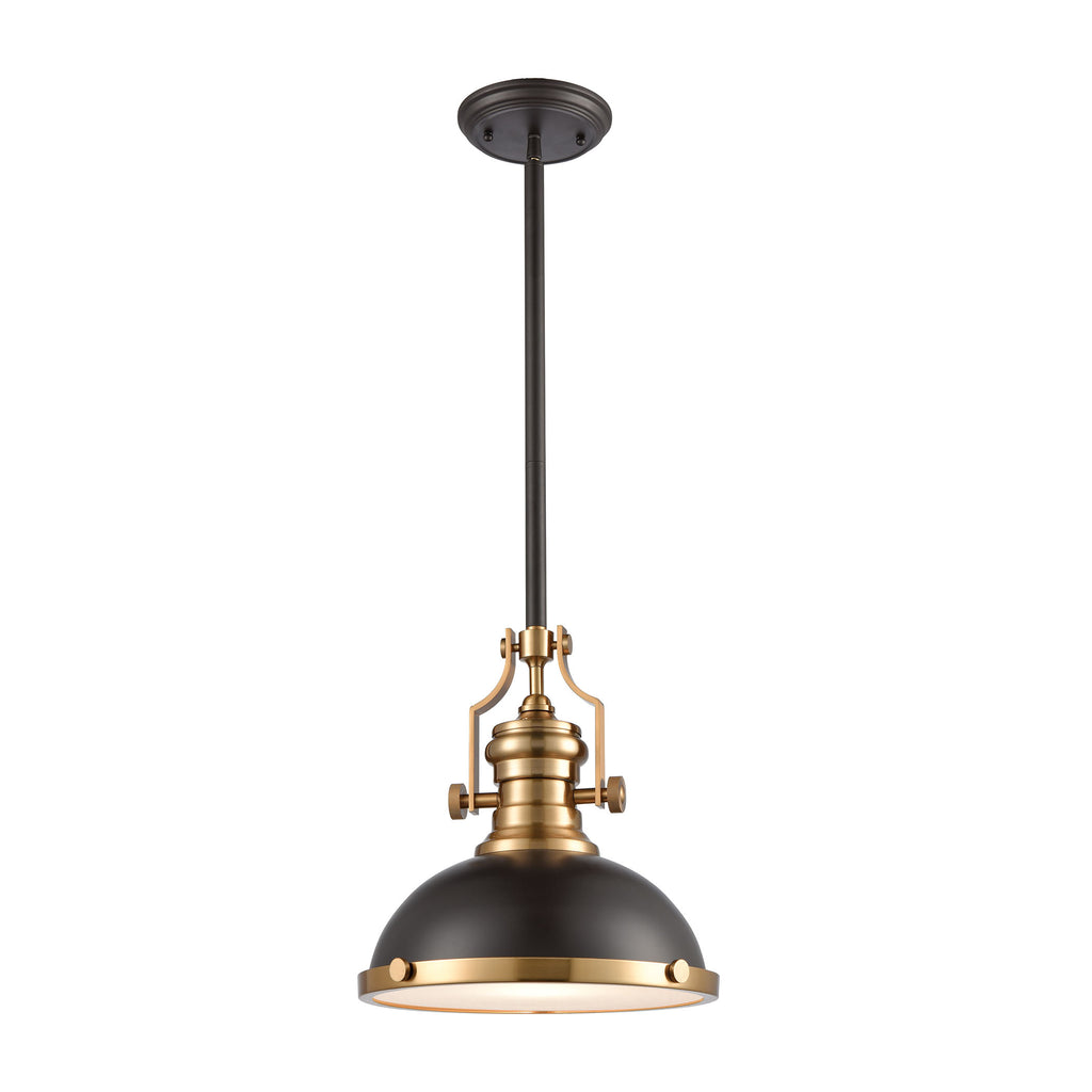 Chadwick 1-Light Pendant in Oil Rubbed Bronze with Metal and Frosted Glass