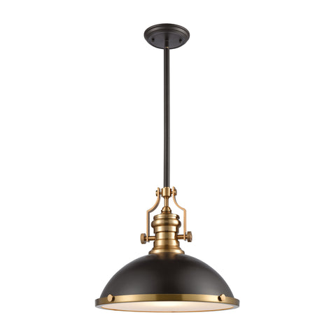 Chadwick 1-Light Pendant in Oil Rubbed Bronze with Metal and Frosted Glass