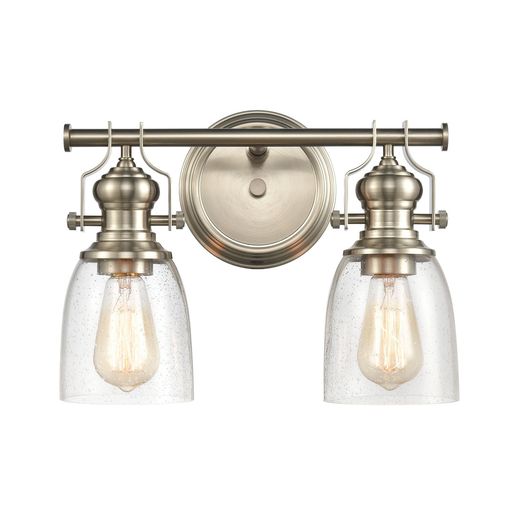 Chadwick 2-Light Vanity Light in Satin Nickel with Seedy Glass