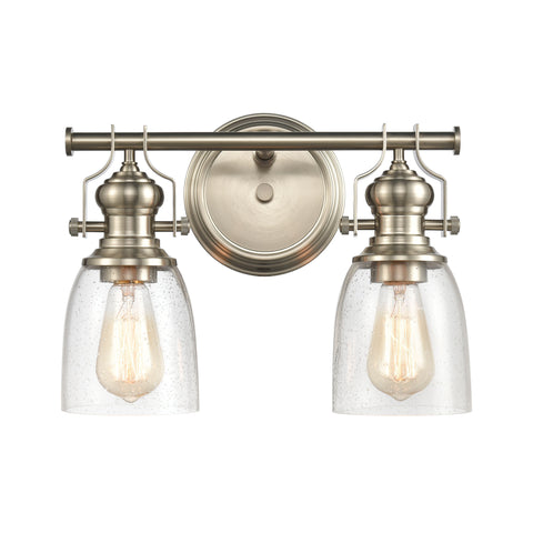 Chadwick 2-Light Vanity Light in Satin Nickel with Seedy Glass