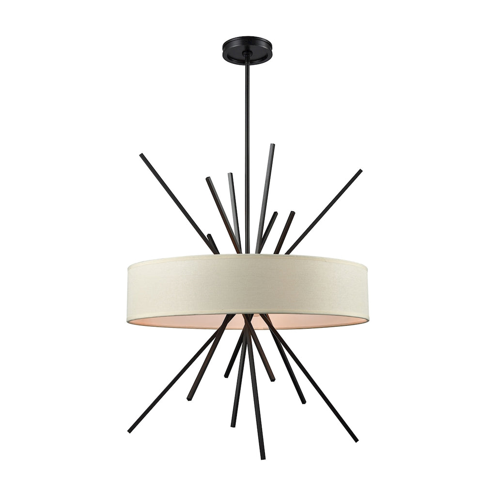 Xenia 5 Light Chandelier in Oil Rubbed Bronze with Beige Fabric Shade