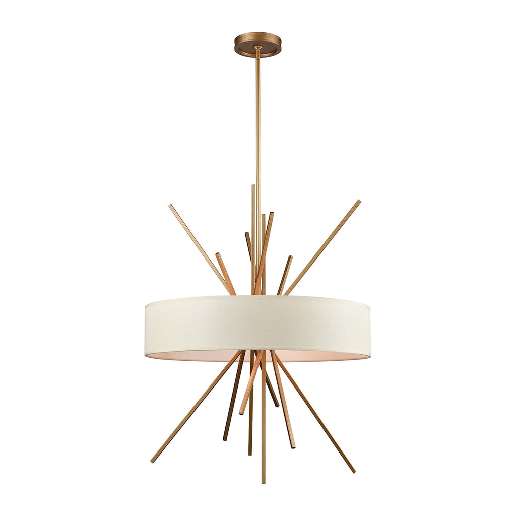 Xenia 5 Light Chandelier in Matte Gold with Beige Fabric Shade