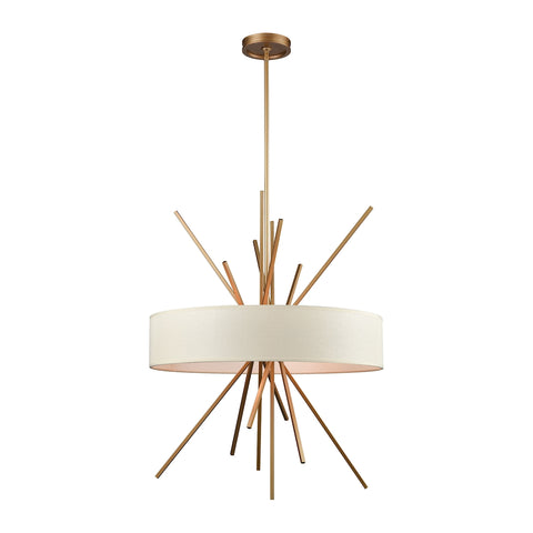 Xenia 5 Light Chandelier in Matte Gold with Beige Fabric Shade