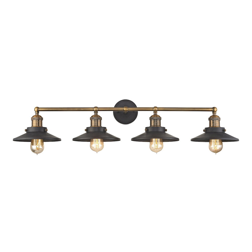 English Pub 4-Light Vanity in Tarnished Graphite and Antique Brass
