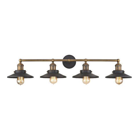 English Pub 4-Light Vanity in Tarnished Graphite and Antique Brass