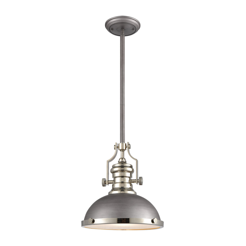 Chadwick 1-Light Pendant in Weathered Zinc with Metal and Frosted Glass