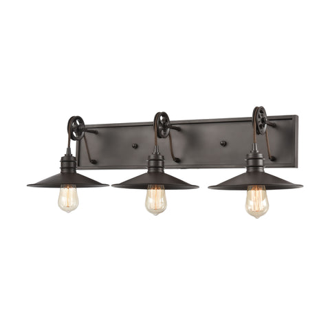 Spindle Wheel 3-Light Vanity Light in Oil Rubbed Bronze