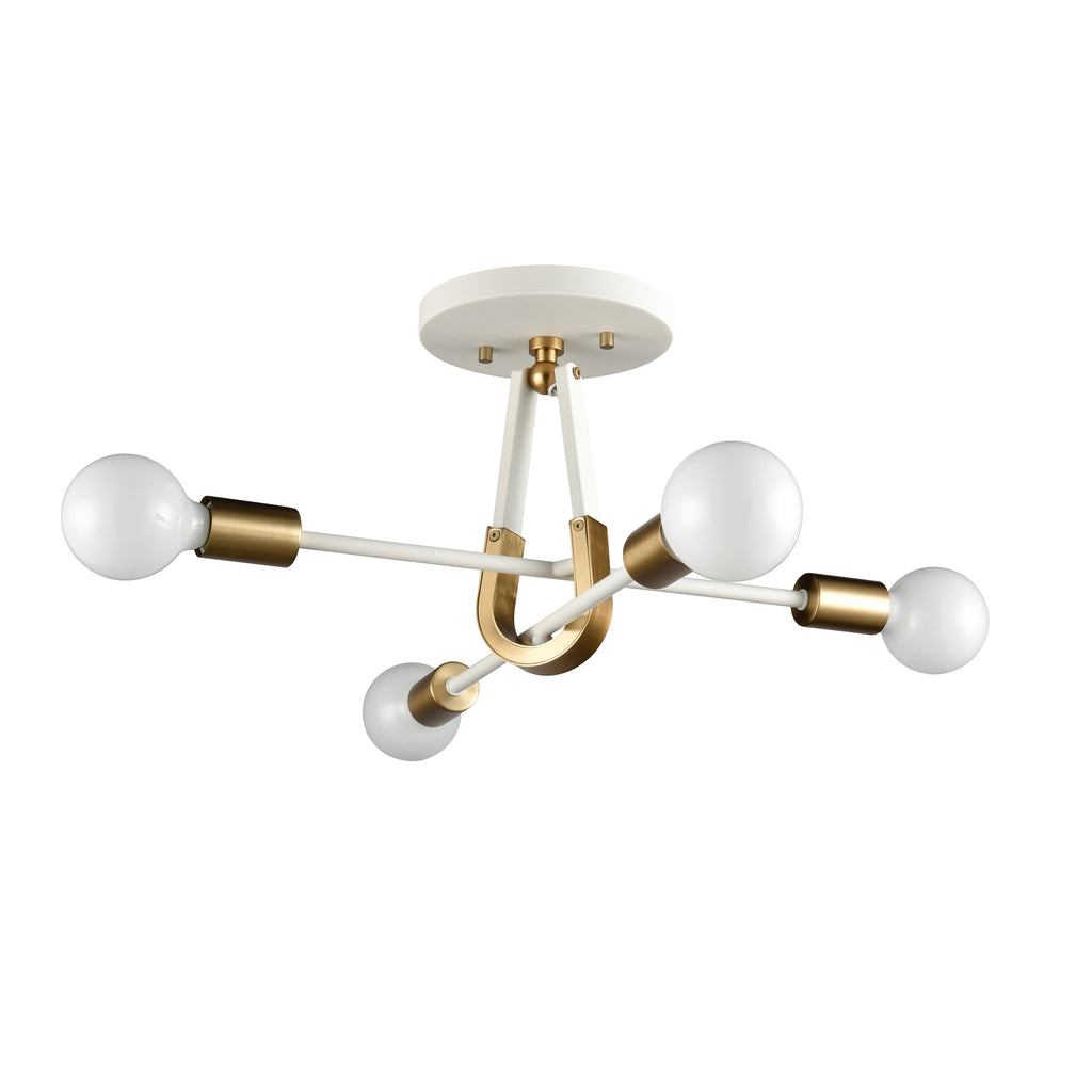 Sabine 20'' Wide 4-Light Semi Flush Mount - Textured White with Brushed Gold