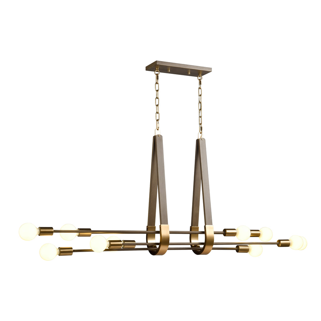Sabine 58'' Wide 10-Light Linear Chandelier - Pecan with Brushed Gold