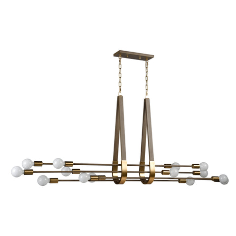 Sabine 72'' Wide 14-Light Linear Chandelier - Pecan with Brushed Gold
