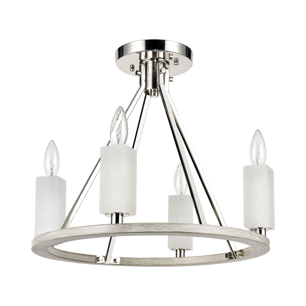 White Stone 18'' Wide 4-Light Semi Flush Mount - Polished Nickel