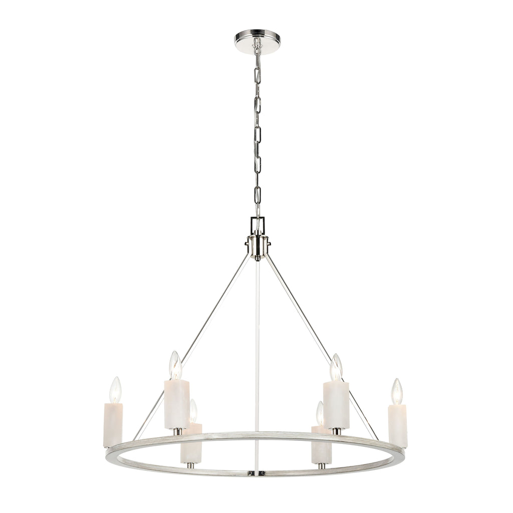 White Stone 30'' Wide 6-Light Chandelier - Polished Nickel