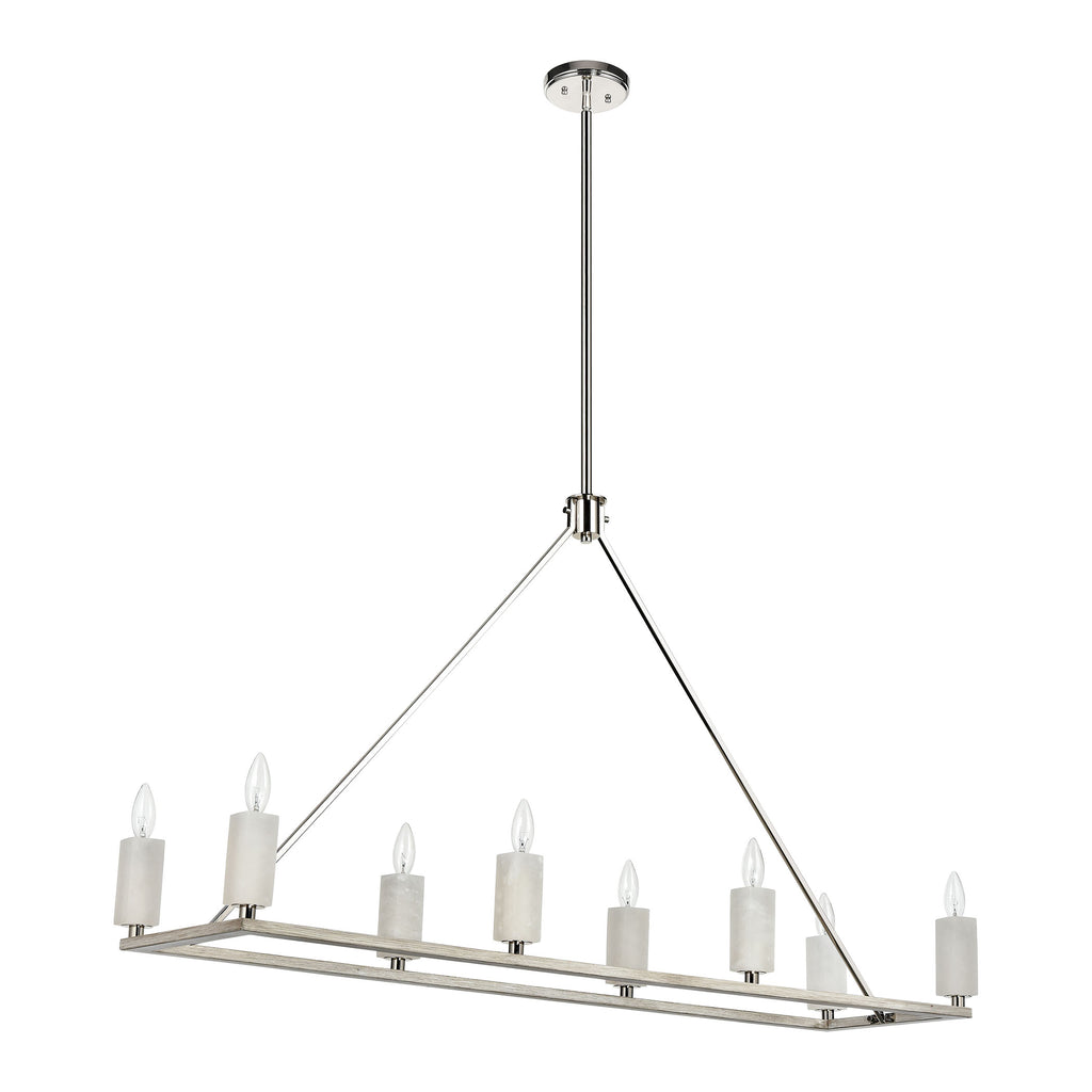 White Stone 48'' Wide 8-Light Linear Chandelier - Polished Nickel