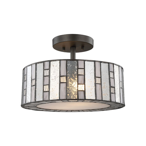 Ethan 2 Light Semi Flush in Tiffany Bronze with Mercury, Gray, and Clear Rippled Glass