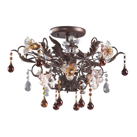Cristallo Fiore Collection 3-Light Semi-Flush Mount in Deep Rust with Drops of A