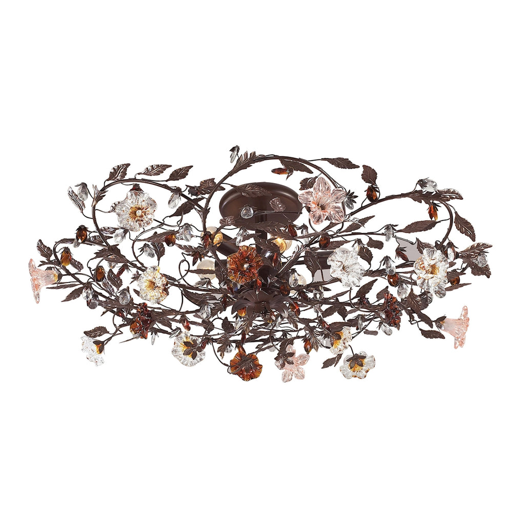 Cristallo Fiore Collection 6-Light Flush Mount in Deep Rust with Crystal Florets