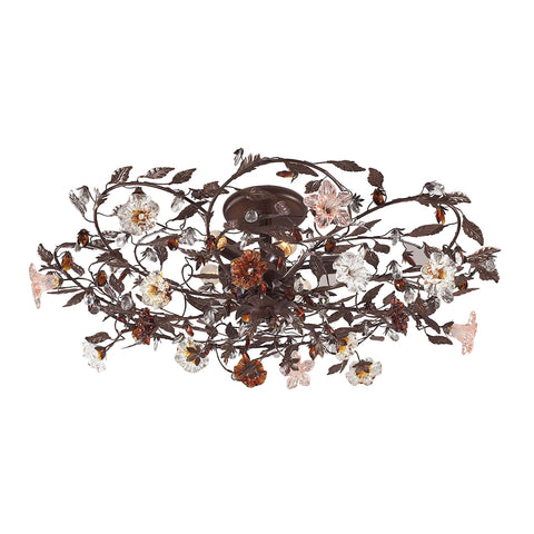 Cristallo Fiore Collection 6-Light Flush Mount in Deep Rust with Crystal Florets