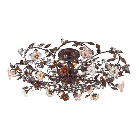 Cristallo Fiore Collection 6-Light Flush Mount in Deep Rust with Crystal Florets