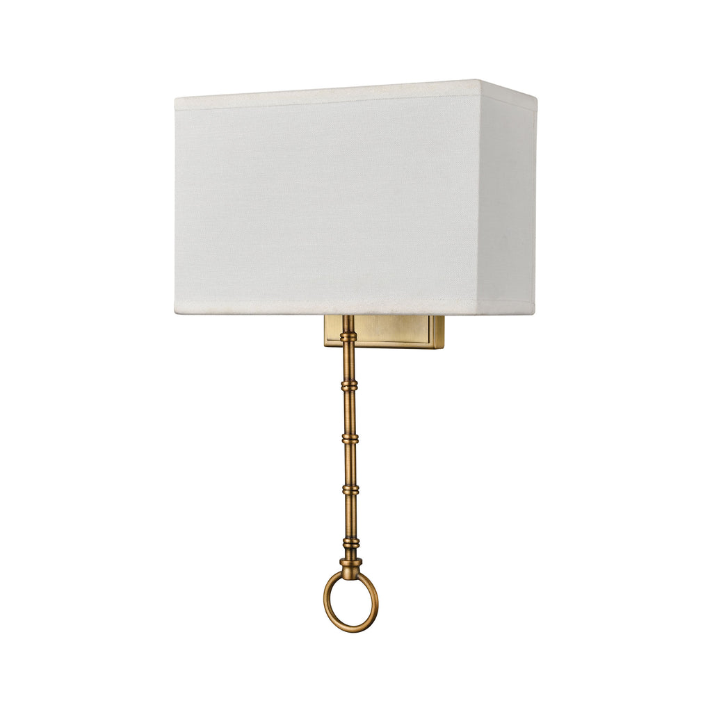 Shannon 2-Light Sconce in Warm Brass with White Fabric Shade