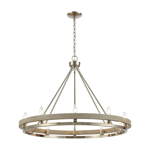 Ramsey 10-Light Chandelier in Satin Nickel and Beech Wood