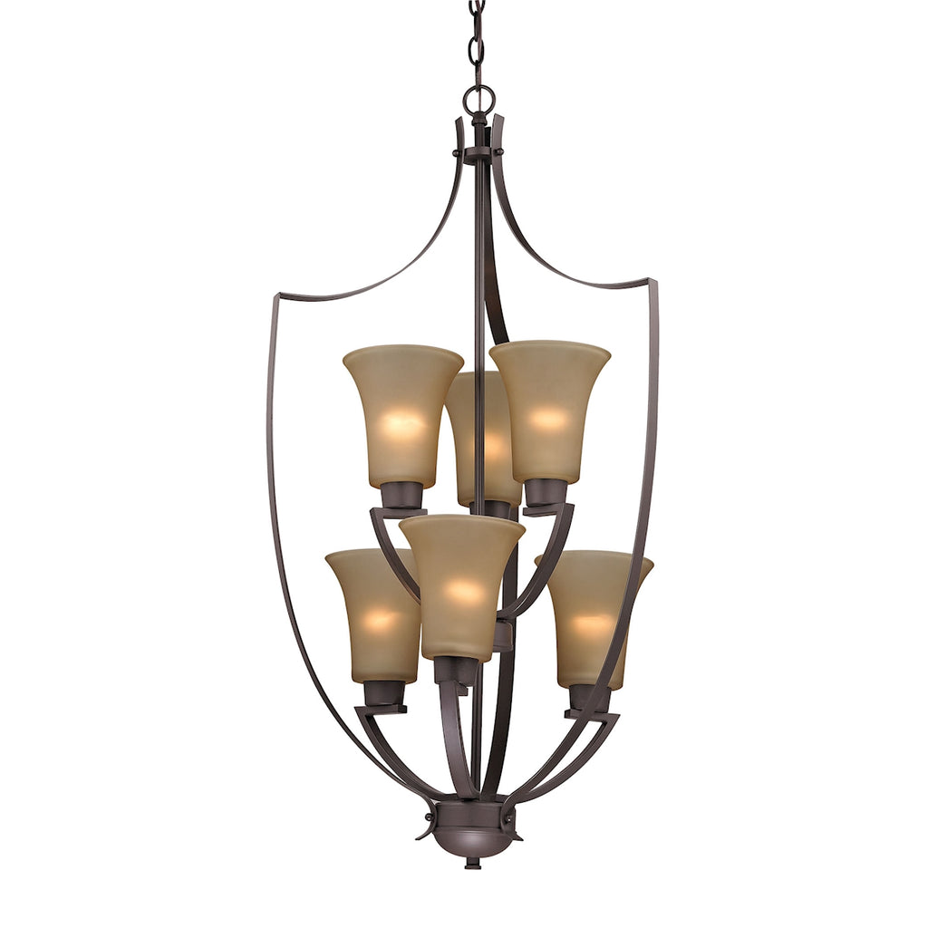 Foyer 6-Light Chandelier in Oil Rubbed Bronze with Light Amber Glass