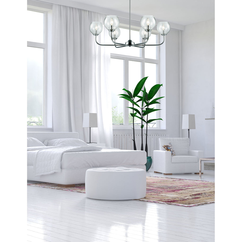 Emory 6-Light Chandelier in Polished Chrome with Clear Blown Glass