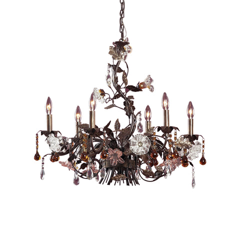 Cristallo Fiore 29'' Wide 6-Light Chandelier - Deep Rust