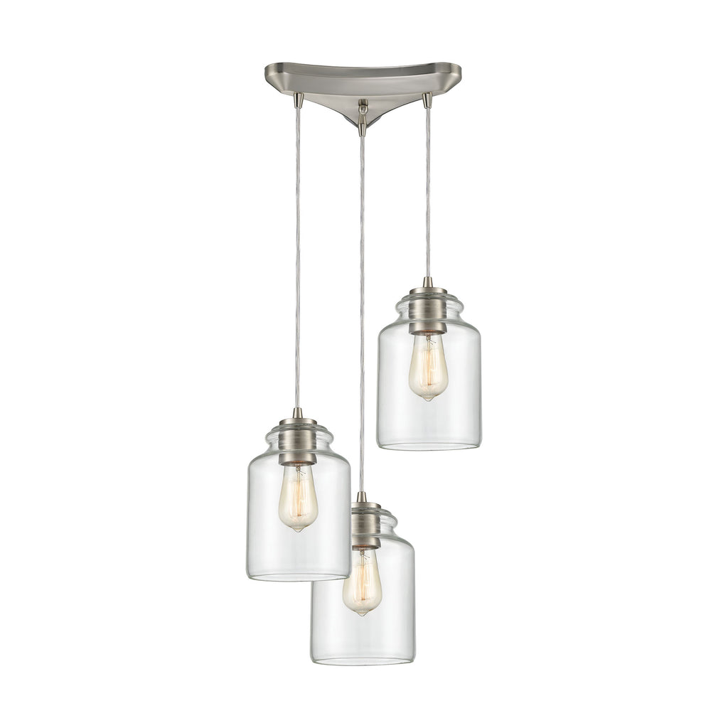 Josie 3-Light Pendant in Satin Nickel with Clear Glass