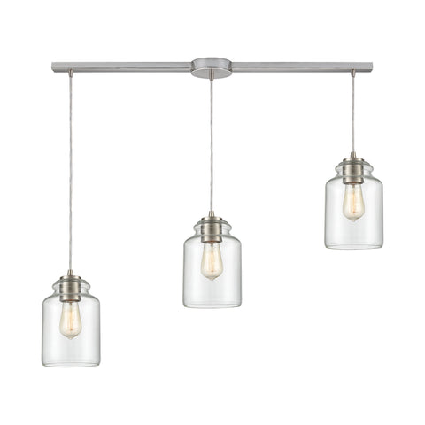 Josie 3-Light Pendant in Satin Nickel with Clear Glass