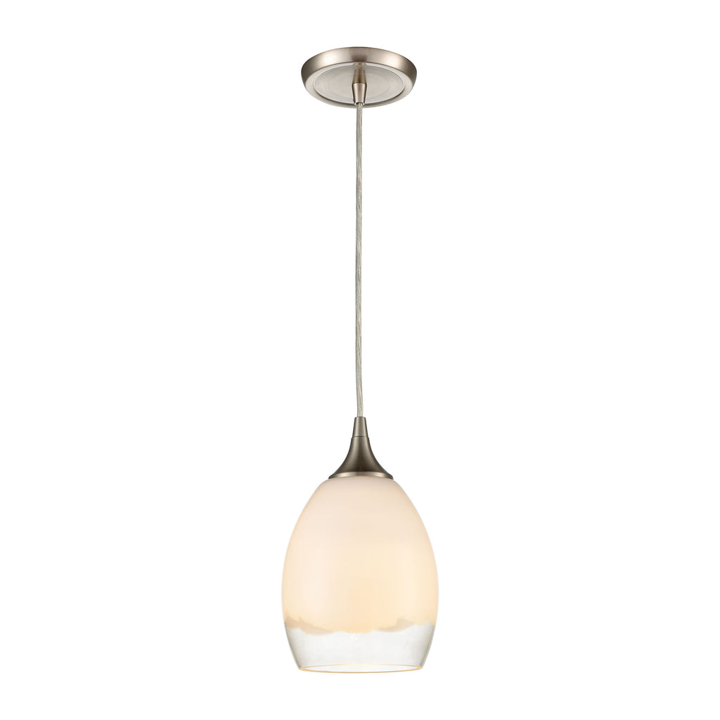 Cirrus 1-Light Mini Pendant in Satin Nickel with Opal White and Clear Glass