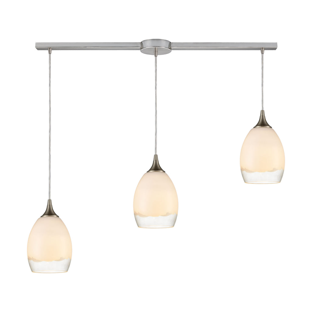 Cirrus 3-Light Pendant in Satin Nickel with Opal White and Clear Glass