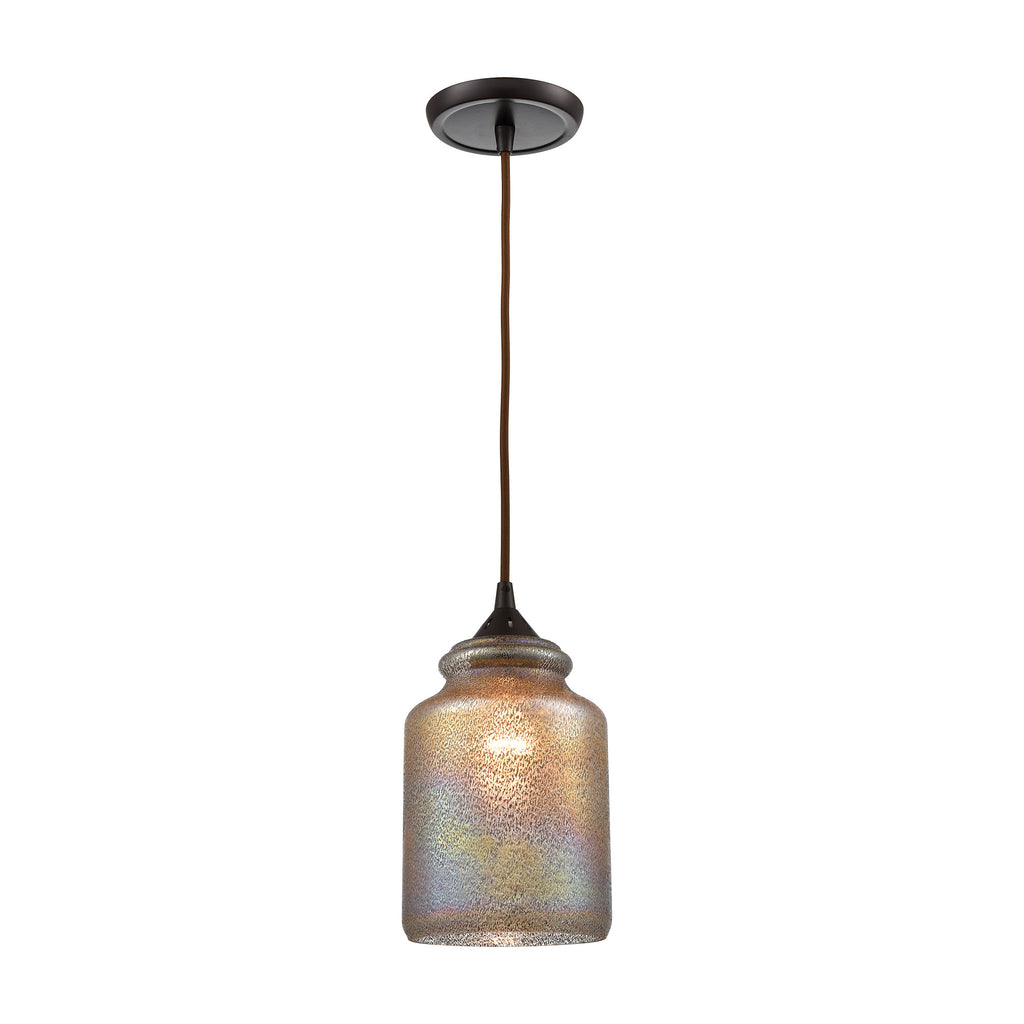 Illuminessence 1-Light Mini Pendant in Oil Rubbed Bronze with Textured Gray Dichroic Glass