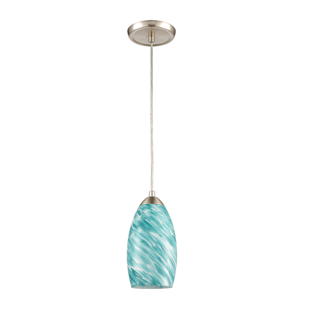 Evening Sky 5'' Wide 1-Light Mini Pendant - Satin Nickel with Blue Cloud Glass