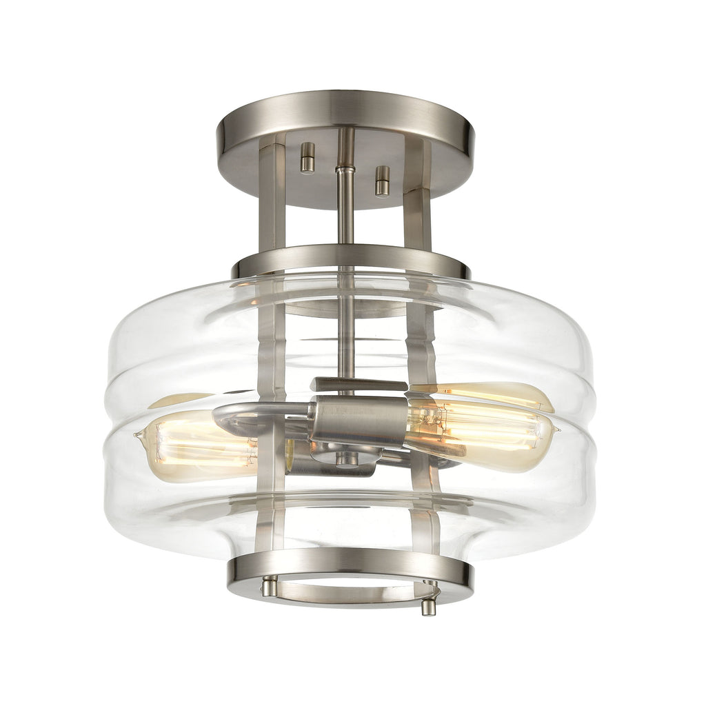 Rover 2-Light Semi Flush Mount in Satin Nickel with Clear Glass