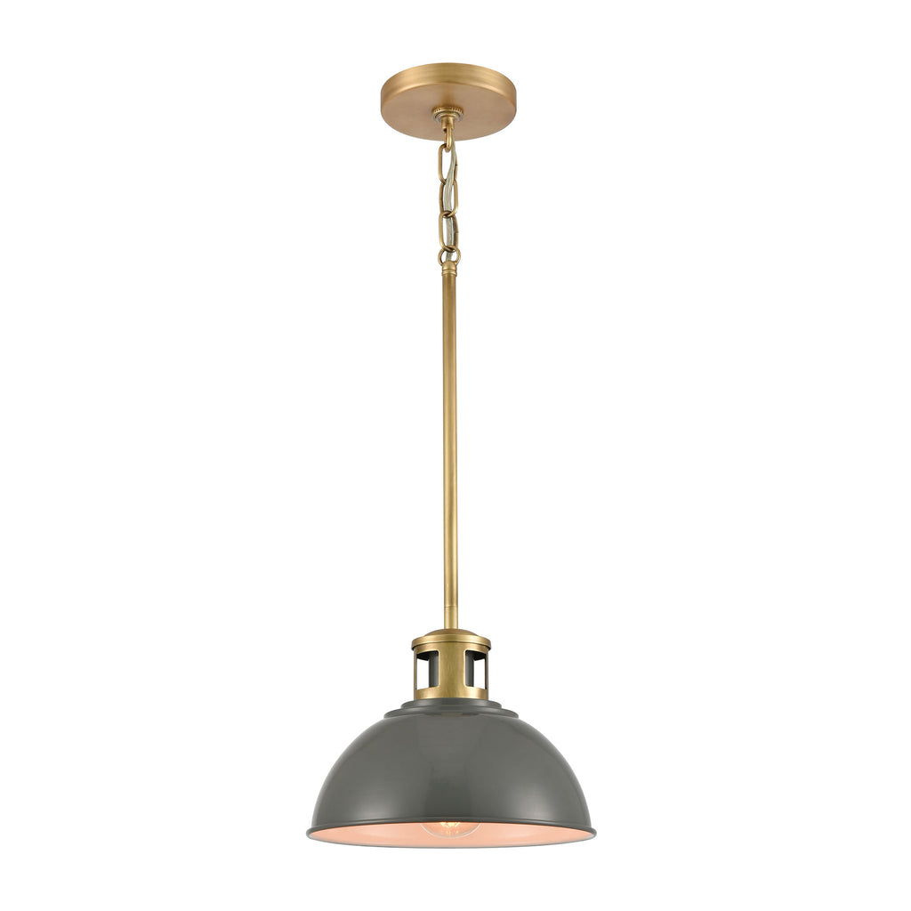 Lyndon 1-Light Mini Pendant in Brass with Gray Metal Shade
