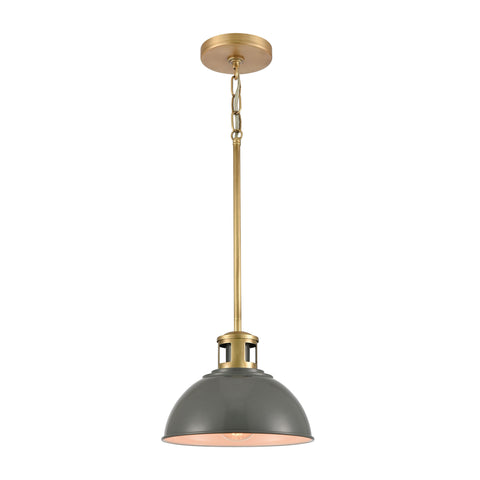 Lyndon 1-Light Mini Pendant in Brass with Gray Metal Shade