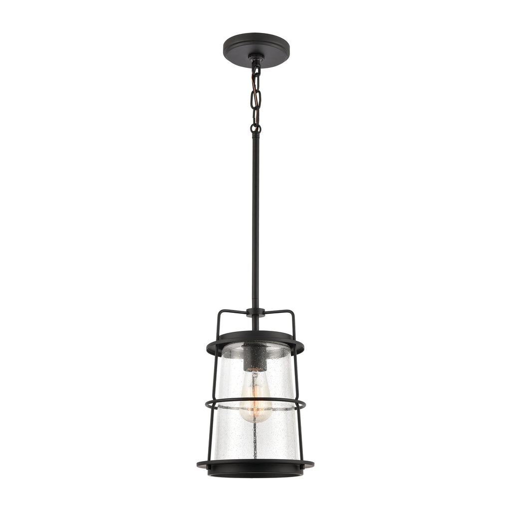 Kennington 1-Light Mini Pendant in Black with Seedy Glass