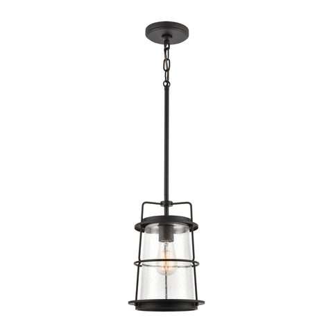 Kennington 1-Light Mini Pendant in Black with Seedy Glass