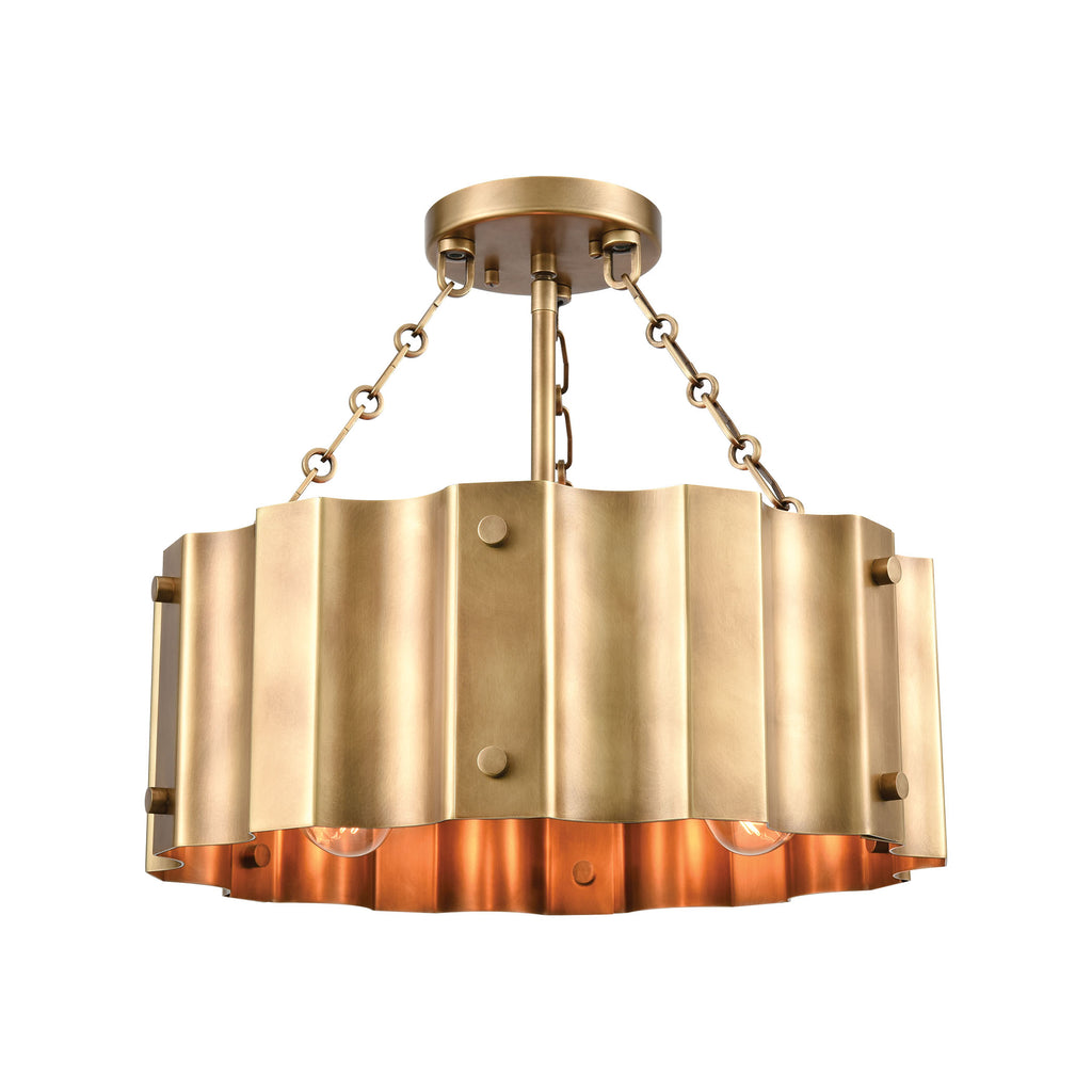 Clausten 3-Light Semi Flush in Natural Brass with Natural Brass Metal Shade