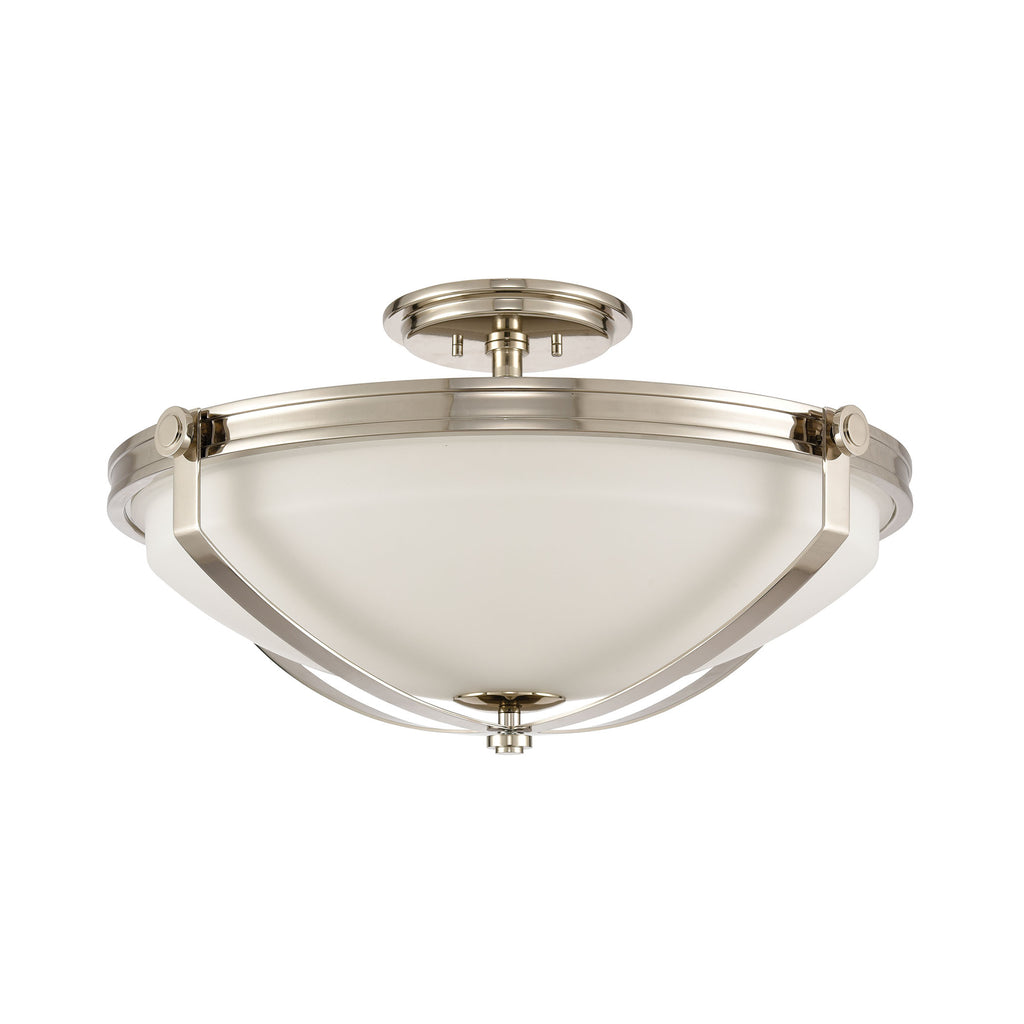 Connelly 4-Light Semi Flush in Polished Nickel with Frosted and Painted White Glass