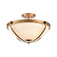 Connelly 3-Light Semi Flush in Natural Brass with Frosted Glass
