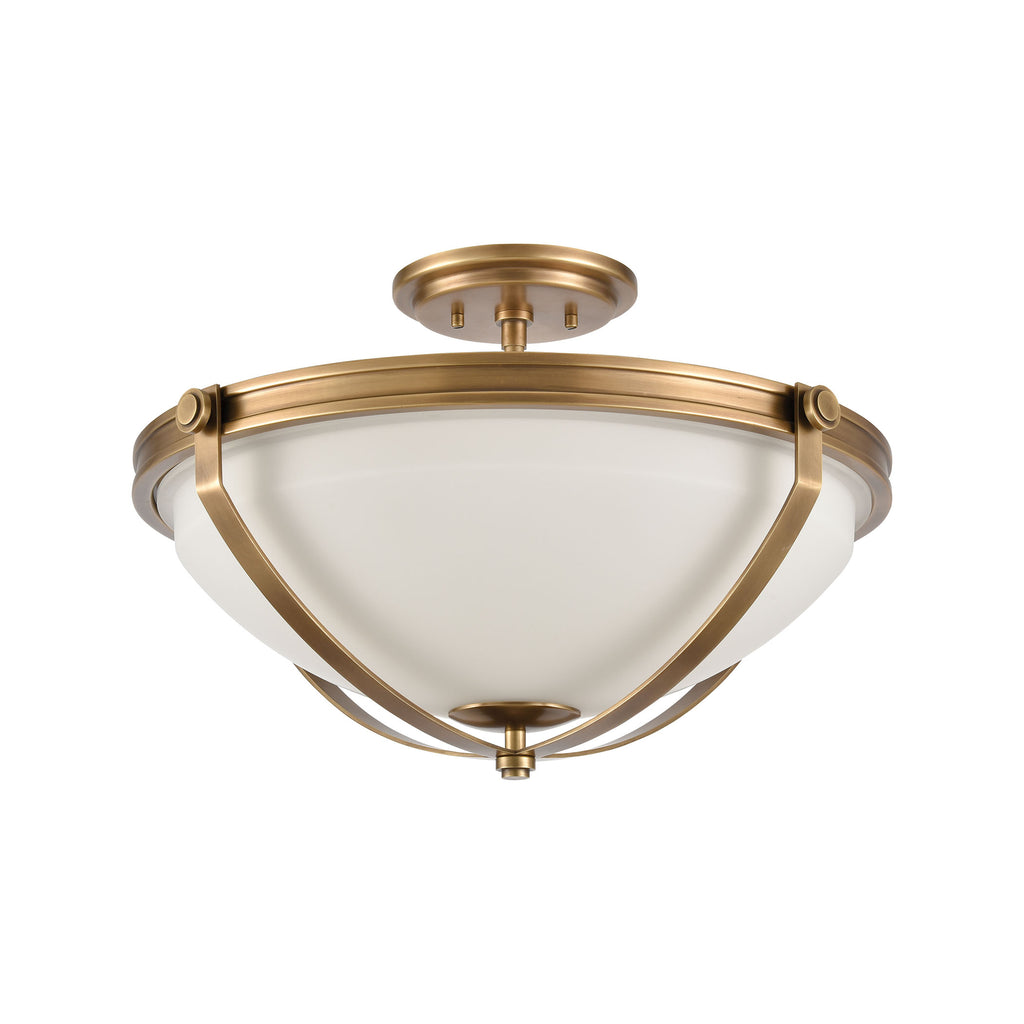 Connelly 3-Light Semi Flush in Natural Brass with Frosted Glass