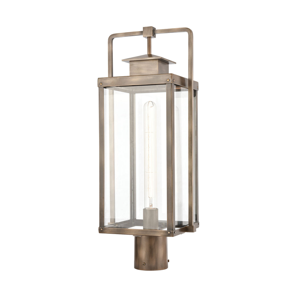 Crested Butte 1-Light Outdoor Post Mount in Vintage Brass with Clear Glass Enclosure