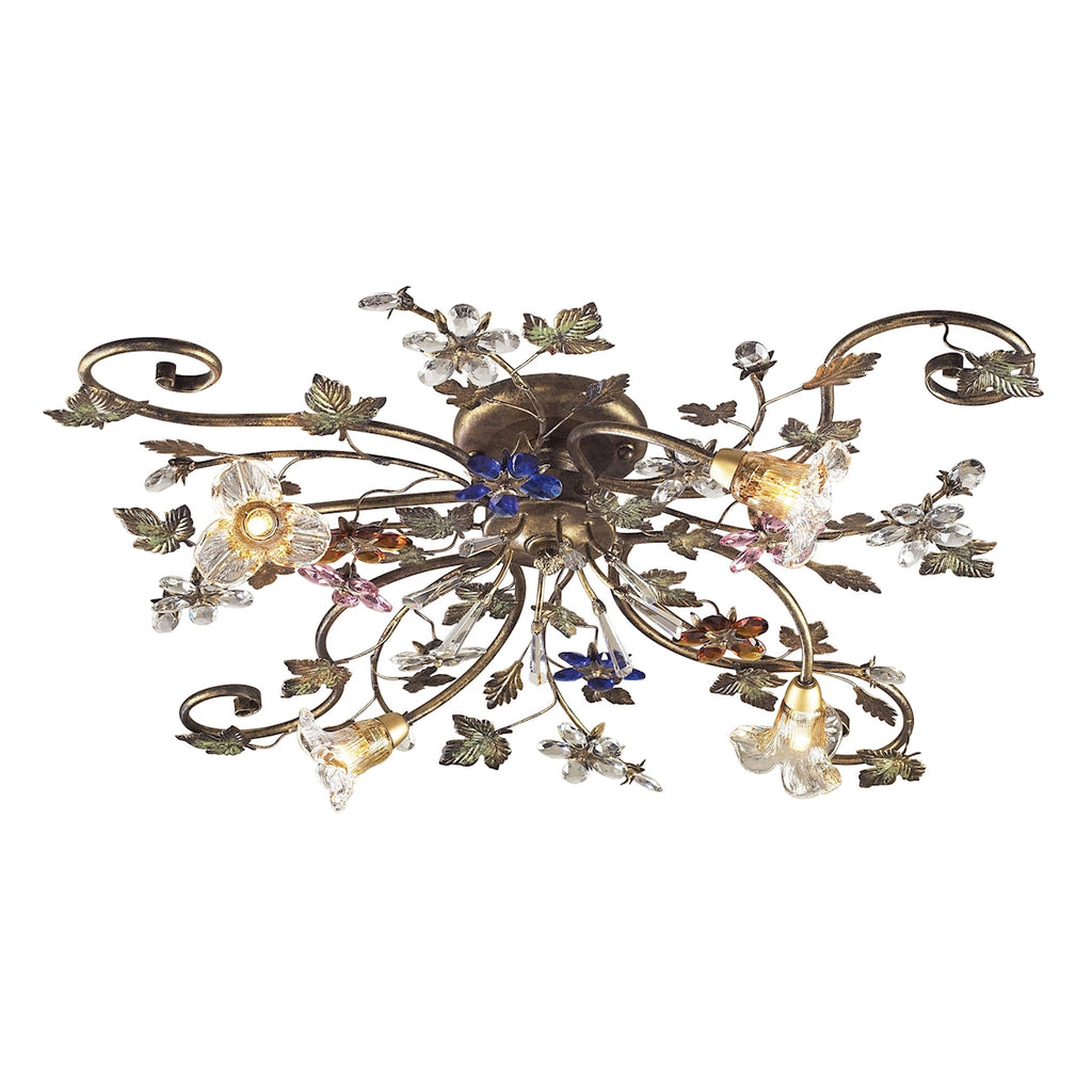 Brillare Collection 4-Light Semi-Flush with Multi-Colored Crystal Flowers