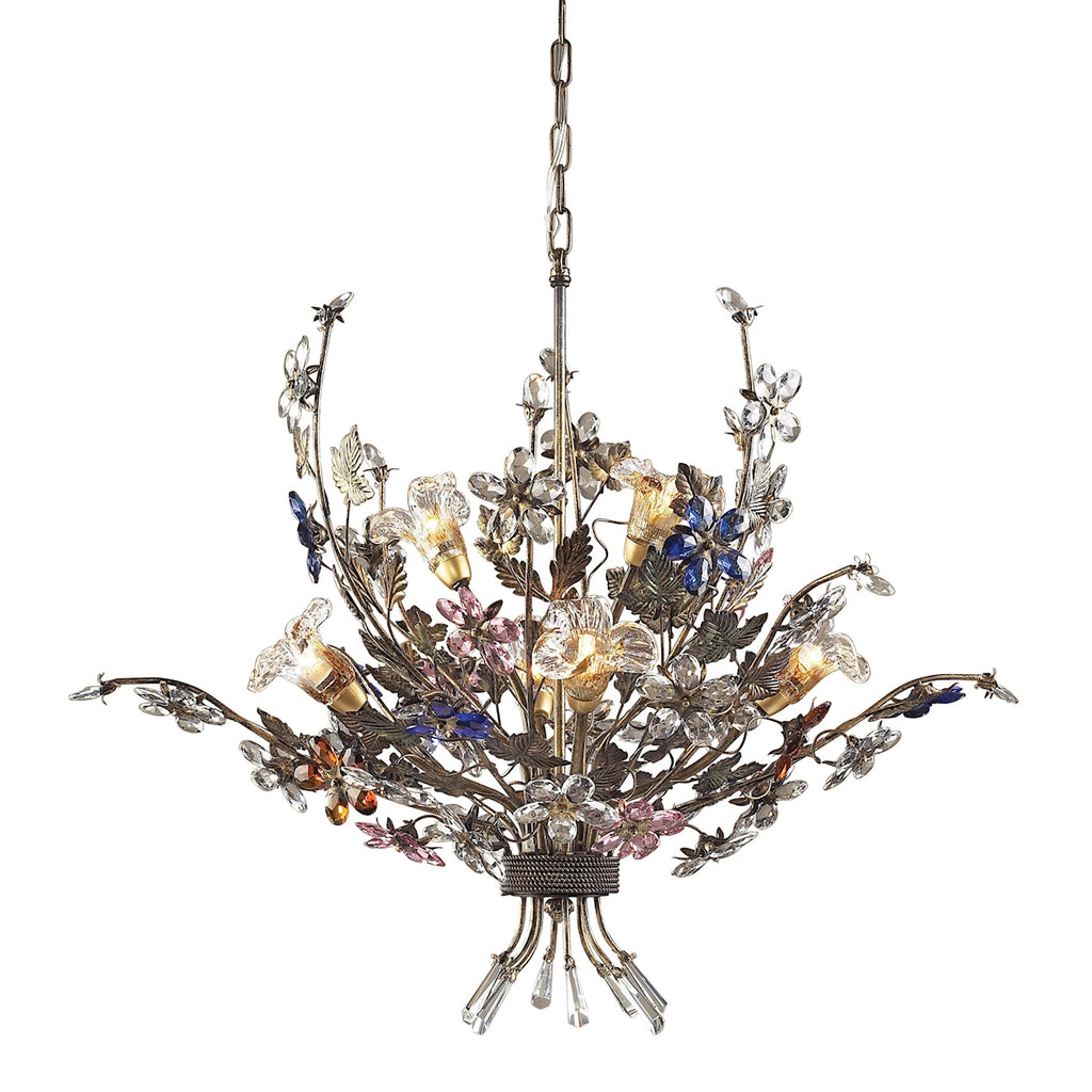 Brillare Collection 6-Light Chandelier Highlighted By Multi-Colored Crystal Flor